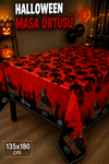 Halloween Desenli Masa Örtüsü 135x180 cm Kırmızı Siyah Cadılar Bayramı Parti Dekorasyon Süsü