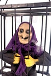 Hareketli Sese Duyarlı Kafes İçinde Mor Cadı Işıklı 40x24 Cm Pilli Cadılar Bayramı Halloween Dekor