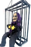 Hareketli Sese Duyarlı Kafes İçinde Mor Cadı Işıklı 40x24 Cm Pilli Cadılar Bayramı Halloween Dekor