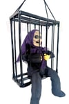 Hareketli Sese Duyarlı Kafes İçinde Mor Cadı Işıklı 40x24 Cm Pilli Cadılar Bayramı Halloween Dekor