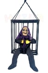 Hareketli Sese Duyarlı Kafes İçinde Mor Cadı Işıklı 40x24 Cm Pilli Cadılar Bayramı Halloween Dekor