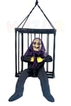 Hareketli Sese Duyarlı Kafes İçinde Mor Cadı Işıklı 40x24 Cm Pilli Cadılar Bayramı Halloween Dekor