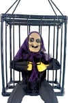 Hareketli Sese Duyarlı Kafes İçinde Mor Cadı Işıklı 40x24 Cm Pilli Cadılar Bayramı Halloween Dekor