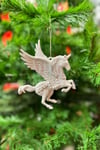 Kanatlı Beyaz Pegasus At Yılbaşı Ağaç Süsü Kabartmalı Unicorn Simli 12 Cm Yeni Yıl Çam Ağacı Süs