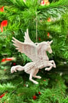 Kanatlı Beyaz Pegasus At Yılbaşı Ağaç Süsü Kabartmalı Unicorn Simli 12 Cm Yeni Yıl Çam Ağacı Süs
