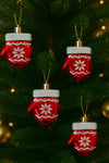 Kırmızı Desenli Eldiven 4 Adet 7 cm Mika Yılbaşı Çam Ağacı Süsü Noel Yeni Yıl Ağaç Dekoratif Parti
