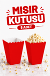 Kırmızı Mısır Kutusu 8li Karton Cips Kutusu Düz Renkli 8 Adet Pop Corn Darı Kabı