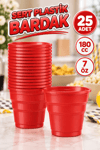 Kırmızı Renk 25 Li Plastik Bardak 180 Cc 7 Oz Sert Doğum Günü Partisi Meşrubat Bardağı