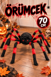 Kırmızı Siyah Renk Kırmızı Gözlü Örümcek Halloween Partisi Cadılar Bayramı 70 Cm Tüylü Gerçekçi