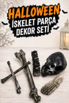 Koyu Renkli Dekoratif Iskelet Seti Halloween Partisi Cadılar Bayramı Omurga Kafatası Ayak Kemiği