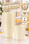 Krem Renk 25 Li Plastik Bardak 180 Cc 7 Oz Sert Doğum Günü Partisi Meşrubat Bardağı