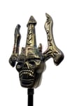 Kuru Kafa Kabartmalı Mızrak Halloween Partisi Cadılar Bayramı 100 Cm Siyah Sap Eskitme Gold Başlıklı