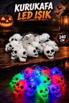 Kurukafa Led Işık Karışık Renkli 12 Kurukafalı 240 Cm Pilli Halloween Cadılar Bayramı Dekor Süsü