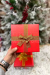 Lüks Yılbaşı Hediyelik Hediye Kutusu 3 Lü Set Fiyonklu Kırmızı Noel Baba Geyik Kardan Adam Baskılı