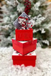 Lüks Yılbaşı Hediyelik Hediye Kutusu 3 Lü Set Kabartmalı Noel Baba Baskılı Yeni Yıl Kış Temalı