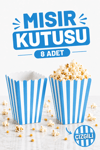 Mavi Çizgili Beyaz Mısır Kutusu 8li Karton Cips Kutusu 8 Adet Pop Corn Darı Kabı