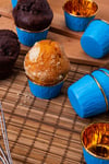 Mavi Parlak Karton 25li Kek Kalıbı Kenarı Gold Kaplama Fırında Dağılmayan 6.5x4 cm Muffin Cupcake
