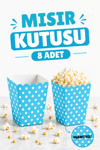 Mavi Puantiyeli Mısır Kutusu 8li Karton Cips Kutusu 8 Adet Pop Corn Darı Kabı