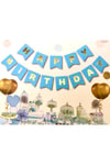 Mavi Üstüne Gold Altın Sarısı Yaldızlı Happy Birthday Yazılı Doğum Günü Partisi Karton Yazı Banner