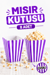 Mor Çizgili Beyaz Mısır Kutusu 8li Karton Cips Kutusu 8 Adet Pop Corn Darı Kabı