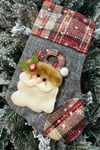 Noel Baba Yılbaşı Peluş Çorap 21x15 Cm Gri Gümüş Renkli Yeni Yıl Çam Ağacı Asmalık Asılan Süs
