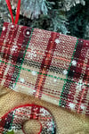 Noel Baba Yılbaşı Peluş Çorap 21x15 cm Hasır Renkli Ekoseli Yeni Yıl Çam Ağacı Asmalık Asılan Süs