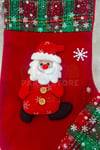 Noel Baba Yılbaşı Peluş Çorap 40x33 Cm Kırmızı Yeşil Ekoseli Yeni Yıl Çam Ağacı Asmalık Asılan Süs