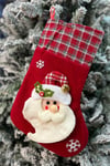 Noel Baba Yılbaşı Peluş Çorap Kabartmalı 40x26 Cm Kırmızı Ekoseli Yeni Yıl Çam Ağacı Asılan Süs