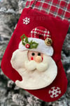 Noel Baba Yılbaşı Peluş Çorap Kabartmalı 40x26 Cm Kırmızı Ekoseli Yeni Yıl Çam Ağacı Asılan Süs