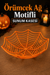 Örümcek Ağı Motifli Sunum Kasesi Turuncu  Halloween Cadılar Bayramı Şekerlik Parti Dekor Aksesuarı