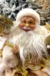 Oturan Noel Baba 45 Cm Gold Kürklü Gold Ağaçlı Hediye Torbalı Oturabilen Yeni Yıl Yılbaşı Süsü