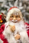 Oturan Noel Baba 45 Cm Kırmızı Kürklü Gaz Lambası Hediye Dolu Torba Detaylı Oturabilen Yılbaşı Dekor