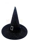Parıltılı Halloween Cadı Şapkası Siyah Renk Kemerli Taş Detaylı Cadılar Bayramı Parti Aksesuarı
