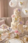 Pasta ve Balon Zinciri Süsü Makaron Renkli Kelebek 63 Parça 4-6 Cm Gold Yaldızlı Sert Karton Parti