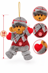 Peluş Sevimli Ayıcık Yılbaşı Ağacı Asmalık 18 cm Süs Kırmızı Gri