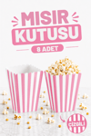 Pembe Çizgili Beyaz Mısır Kutusu 8li Karton Cips Kutusu 8 Adet Pop Corn Darı Kabı