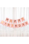 Pembe Gold Yaldızlı Happy Birthday Banner Doğum Günü Yazısı Ve 5 Adet Gold Konfetili Şeffaf Balon