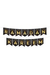 Ramadan Kareem Yazılı Banner Siyah Gold Renkli 200x17 Cm Altın Renginde Dini Ramazan Bayramı Süsü Gb