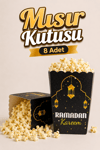 Ramadan Kareem Yazılı Mısır Kutusu 8 Adet 8x12 Cm Pop Corn Darı Kabı Ramazan Bayramı Cips Kutusu Gb