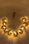 Ramazan Ay Yıldız Figürlü Metal Led Işık Süsü Gold 2 Metre 10 Ledli Günışığı Sarı Pilli Fonksiyonlu