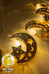 Ramazan Ay Yıldız Figürlü Metal Led Işık Süsü Gold 2 Metre 10 Ledli Günışığı Sarı Pilli Fonksiyonlu