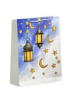 Ramazan Bayramı Karton Çanta Fener Kandil Ay Hilal Yıldız Baskılı 40X26X8 Cm İpli İslami Torba Poşet