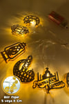Ramazan Dini Karışık Figür Gold Metal Led Işık Süsü 2 Metre 10 Ledli Günışığı Sarı Pilli Fonksiyonlu