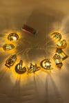 Ramazan Dini Karışık Figür Gold Metal Led Işık Süsü 2 Metre 10 Ledli Günışığı Sarı Pilli Fonksiyonlu
