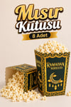 Ramazan Kareem Yazılı Mısır Kutusu 8 Adet 8x12 Cm Pop Corn Darı Kabı Ramazan Bayramı Cips Kutusu