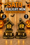 Şato Tealight Mezar Taşı Balkabağı Detaylı Sarı Işıklı Pilli Mum Halloween Cadılar Bayramı 2 Adet