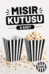 Siyah Çizgili Beyaz Mısır Kutusu 8li Karton Cips Kutusu 8 Adet Pop Corn Darı Kabı