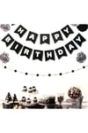 Siyah Üstüne Gümüş Gri Yaldızlı Happy Birthday Yazılı Doğum Günü Partisi Karton Ipli Yazı Banner