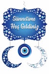 Sünnetime Hoş Geldiniz 120 Cm Asmalı Nazar Boncuklu Hilal Tavan Süsü Mavi Beyaz Sünnet Dekorasyonu