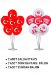 Türk Bayraklı Ve 23 Nisan Baskılı 14 Adet Balon Ve 2 Li Balon Standı Seti Milli Bayram 29 Ekim Süsü